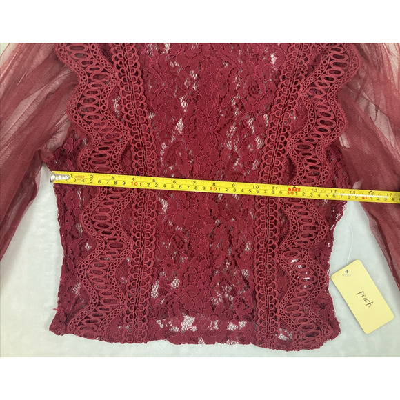 Fairy Women's Whimsy Sheer Lace Romantic Size Medium Blouse Red NWT Zip-Up Back - Picture 14 of 16